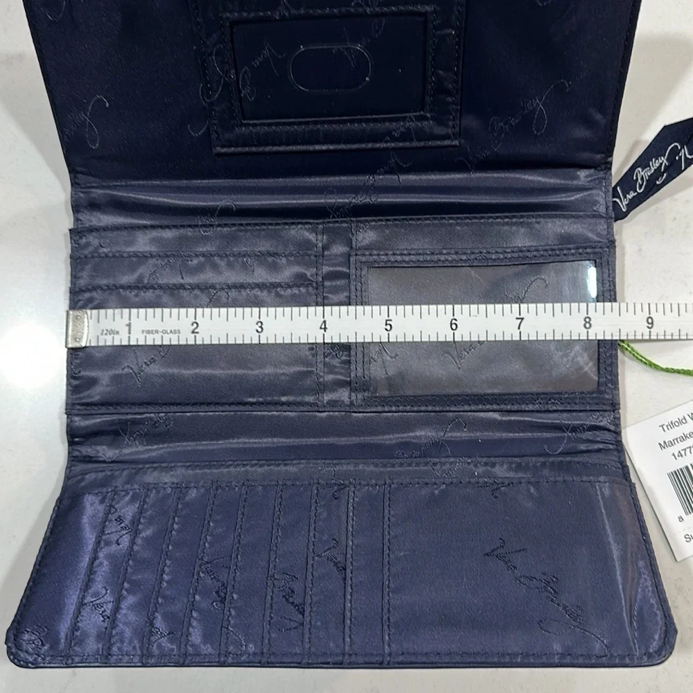 Vera Bradley Marrakesh Motifs Trifold Quilted Wallet in Navy Blue